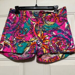 LILLY PULITZER Size 2 Blue/Pink Paisley Casual Womens  Shorts‎ CALLAHAN